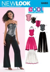6480  New Look JR CORSET TOPS, FLARE PANTS AND SKIRT PATTERN 3/4-13/14 uncut